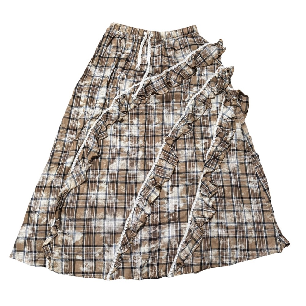 Pol Colorado Plaid Brown Ruffle Skirt New Medium